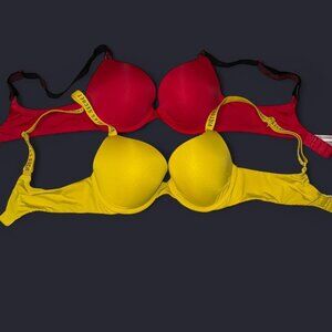 Red & Yellow Victoria's Secret padded bra bundle. Size 34B